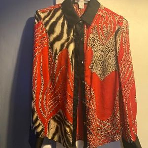 Leopard print top with gold buttons